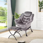 Lot de 2 chaises paresseuses avec pouf, fauteuil de salon moderne, fauteuil de lecture avec poche latérale pour salon, chambre, dortoir et bureau