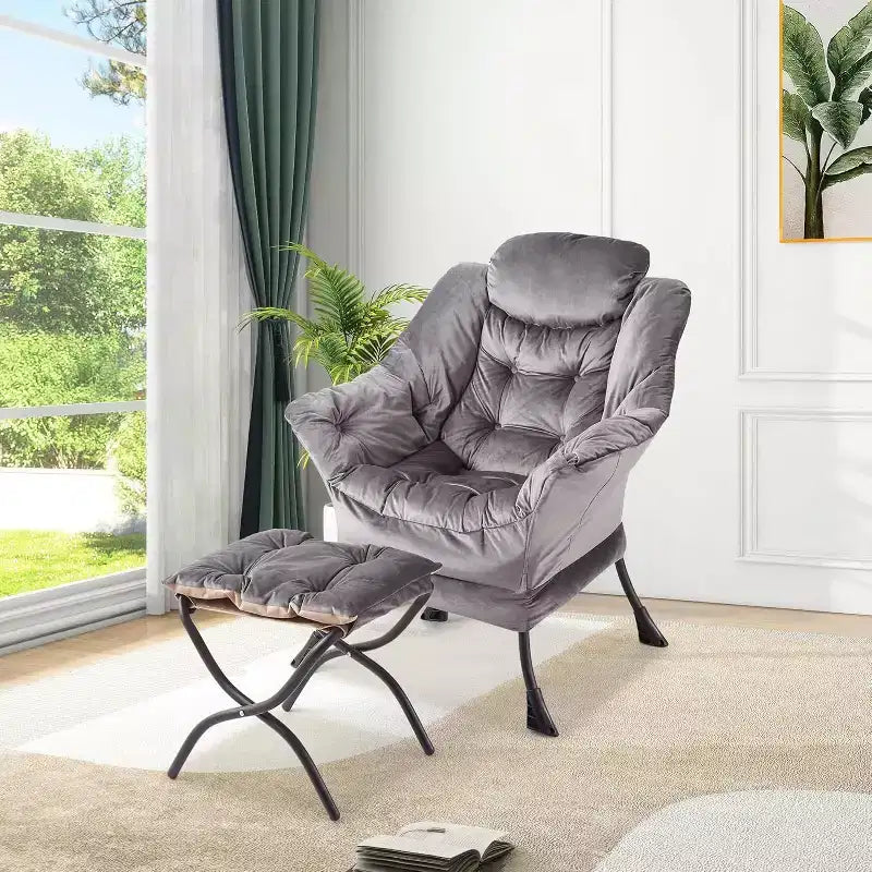 Lot de 2 chaises paresseuses avec pouf, fauteuil de salon moderne, fauteuil de lecture avec poche latérale pour salon, chambre, dortoir et bureau