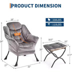 Lot de 2 chaises paresseuses avec pouf, fauteuil de salon moderne, fauteuil de lecture avec poche latérale pour salon, chambre, dortoir et bureau