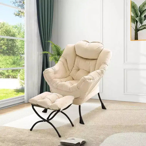 Lot de 2 chaises paresseuses avec pouf, fauteuil de salon moderne, fauteuil de lecture avec poche latérale pour salon, chambre, dortoir et bureau