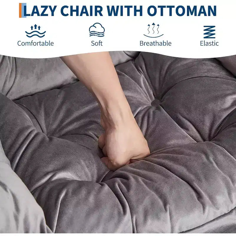 Lot de 2 chaises paresseuses avec pouf, fauteuil de salon moderne, fauteuil de lecture avec poche latérale pour salon, chambre, dortoir et bureau