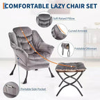 Lot de 2 chaises paresseuses avec pouf, fauteuil de salon moderne, fauteuil de lecture avec poche latérale pour salon, chambre, dortoir et bureau