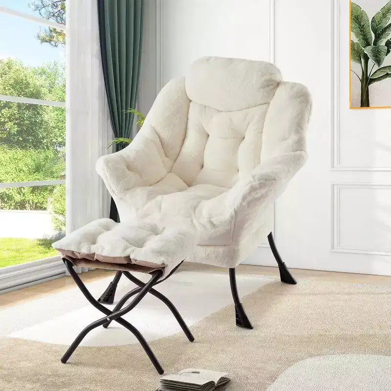 Lot de 2 chaises paresseuses avec pouf, fauteuil de salon moderne, fauteuil de lecture avec poche latérale pour salon, chambre, dortoir et bureau