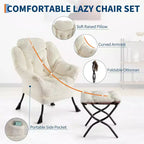 Lot de 2 chaises paresseuses avec pouf, fauteuil de salon moderne, fauteuil de lecture avec poche latérale pour salon, chambre, dortoir et bureau