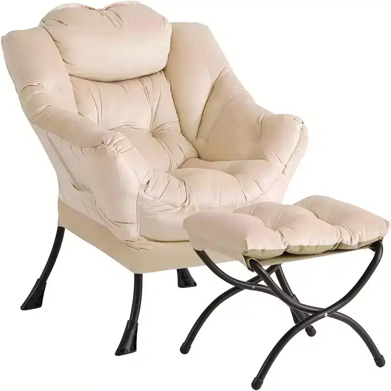 2PCS-Lazy Chair with Ottoman, Modern Lounge Accent Chair, Reading Armchair with Side Pocket for Living Room, Bedroom, Dorm & Office