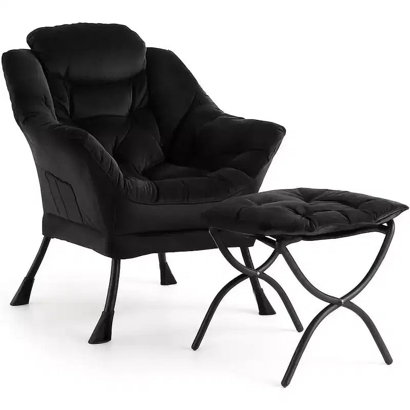 Lot de 2 chaises paresseuses avec pouf, fauteuil de salon moderne, fauteuil de lecture avec poche latérale pour salon, chambre, dortoir et bureau