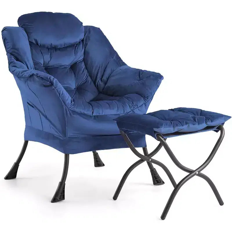 Lot de 2 chaises paresseuses avec pouf, fauteuil de salon moderne, fauteuil de lecture avec poche latérale pour salon, chambre, dortoir et bureau