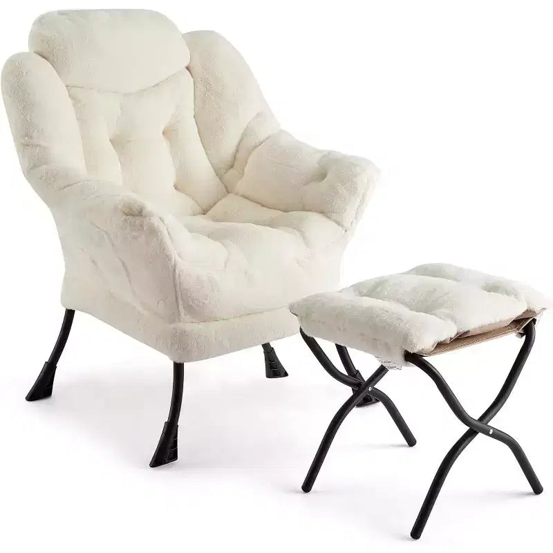 Lot de 2 chaises paresseuses avec pouf, fauteuil de salon moderne, fauteuil de lecture avec poche latérale pour salon, chambre, dortoir et bureau