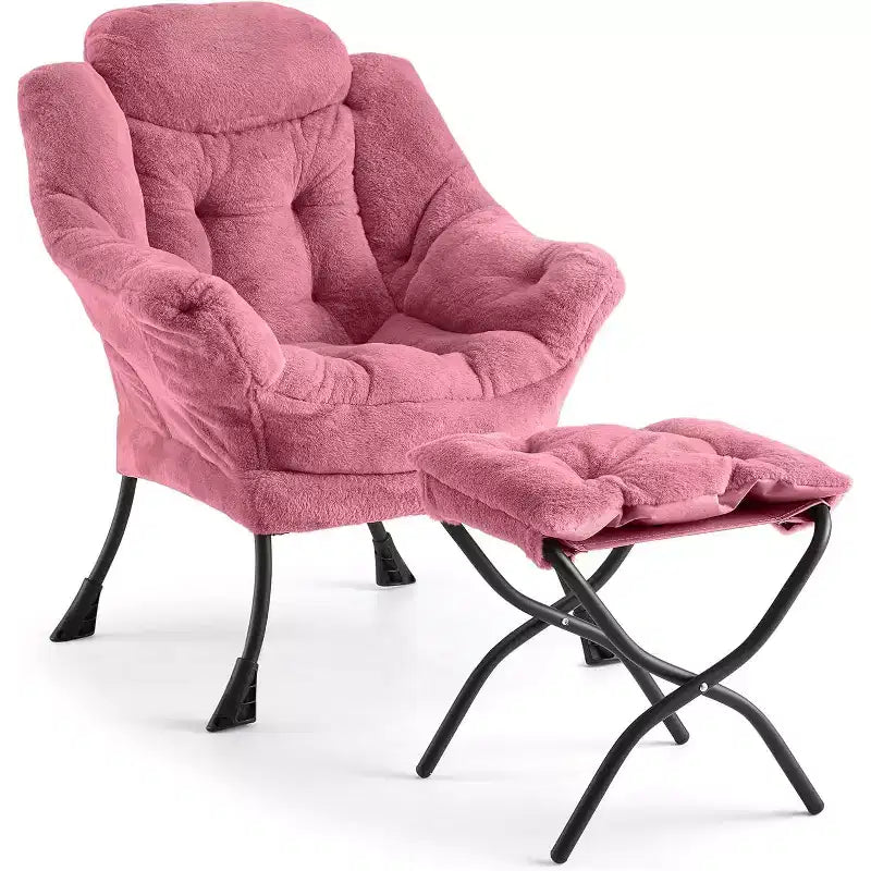 Lot de 2 chaises paresseuses avec pouf, fauteuil de salon moderne, fauteuil de lecture avec poche latérale pour salon, chambre, dortoir et bureau