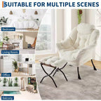 Lot de 2 chaises paresseuses avec pouf, fauteuil de salon moderne, fauteuil de lecture avec poche latérale pour salon, chambre, dortoir et bureau