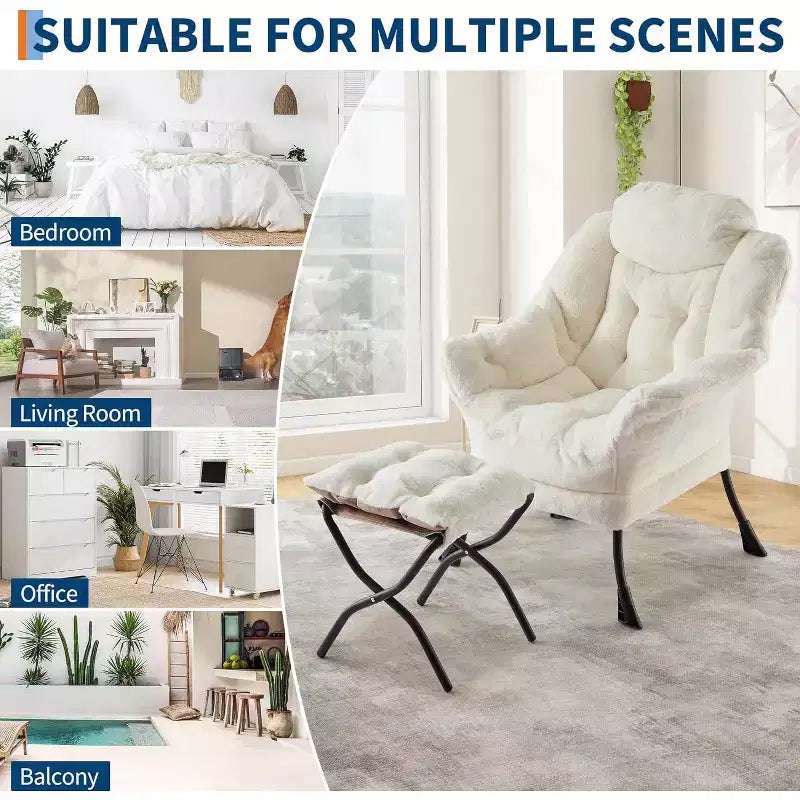 Lot de 2 chaises paresseuses avec pouf, fauteuil de salon moderne, fauteuil de lecture avec poche latérale pour salon, chambre, dortoir et bureau