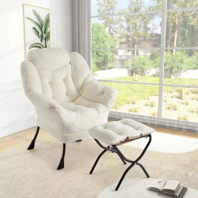 Lot de 2 chaises paresseuses avec pouf, fauteuil de salon moderne, fauteuil de lecture avec poche latérale pour salon, chambre, dortoir et bureau