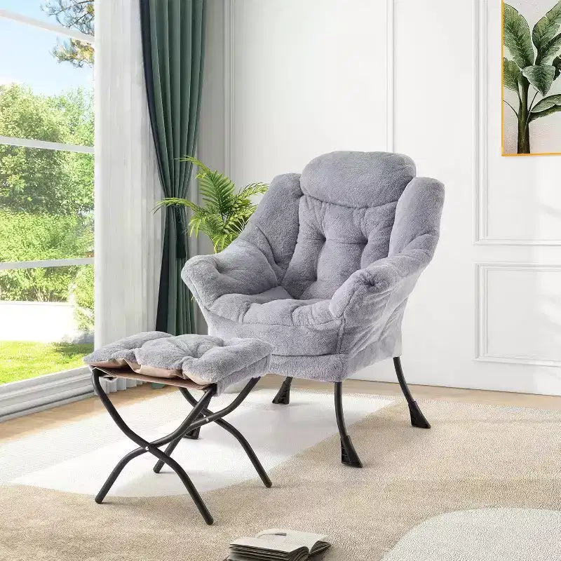 Lot de 2 chaises paresseuses avec pouf, fauteuil de salon moderne, fauteuil de lecture avec poche latérale pour salon, chambre, dortoir et bureau