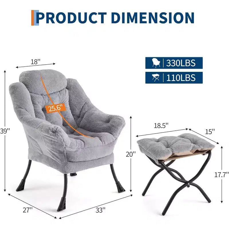 Lot de 2 chaises paresseuses avec pouf, fauteuil de salon moderne, fauteuil de lecture avec poche latérale pour salon, chambre, dortoir et bureau
