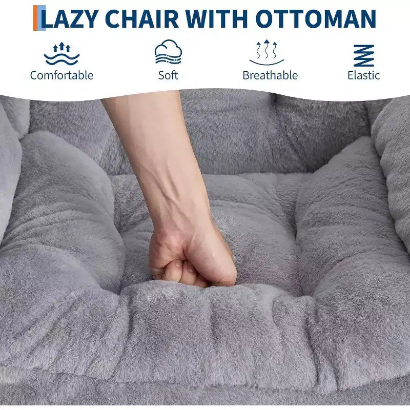 Lot de 2 chaises paresseuses avec pouf, fauteuil de salon moderne, fauteuil de lecture avec poche latérale pour salon, chambre, dortoir et bureau