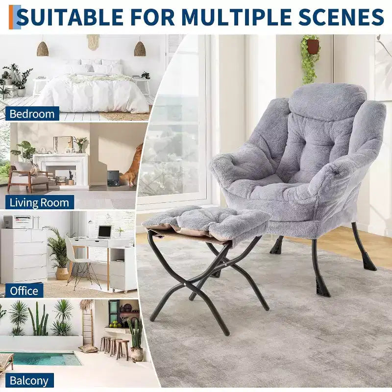 Lot de 2 chaises paresseuses avec pouf, fauteuil de salon moderne, fauteuil de lecture avec poche latérale pour salon, chambre, dortoir et bureau