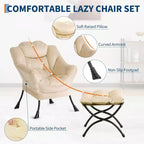 Lot de 2 chaises paresseuses avec pouf, fauteuil de salon moderne, fauteuil de lecture avec poche latérale pour salon, chambre, dortoir et bureau