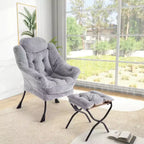Lot de 2 chaises paresseuses avec pouf, fauteuil de salon moderne, fauteuil de lecture avec poche latérale pour salon, chambre, dortoir et bureau
