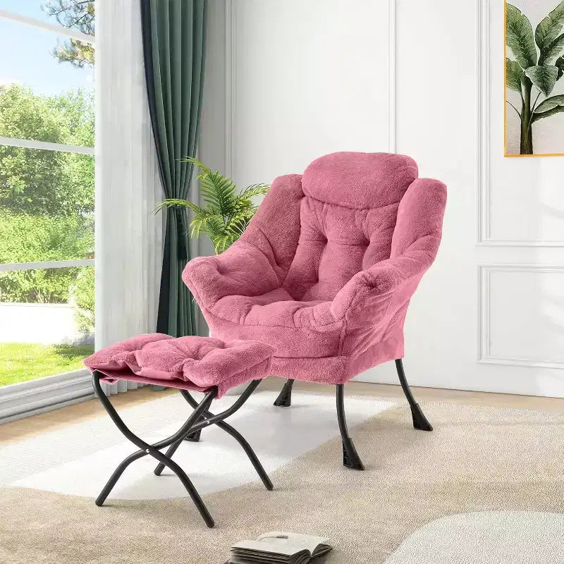 Lot de 2 chaises paresseuses avec pouf, fauteuil de salon moderne, fauteuil de lecture avec poche latérale pour salon, chambre, dortoir et bureau