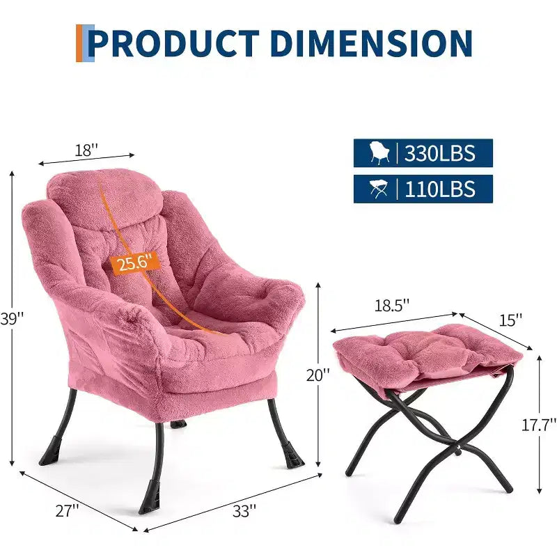 Lot de 2 chaises paresseuses avec pouf, fauteuil de salon moderne, fauteuil de lecture avec poche latérale pour salon, chambre, dortoir et bureau