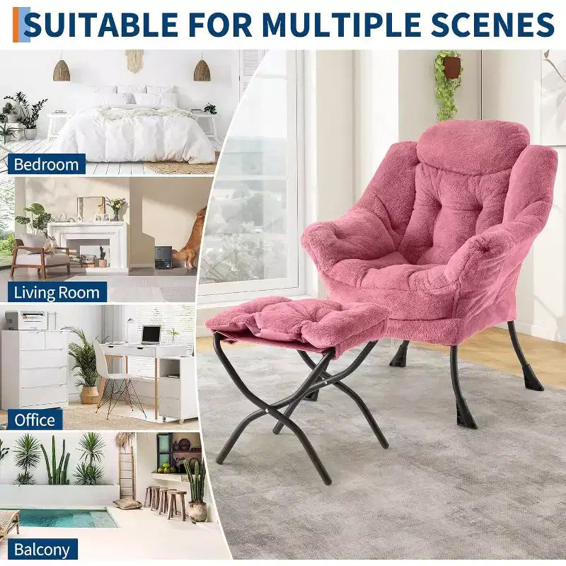 Lot de 2 chaises paresseuses avec pouf, fauteuil de salon moderne, fauteuil de lecture avec poche latérale pour salon, chambre, dortoir et bureau