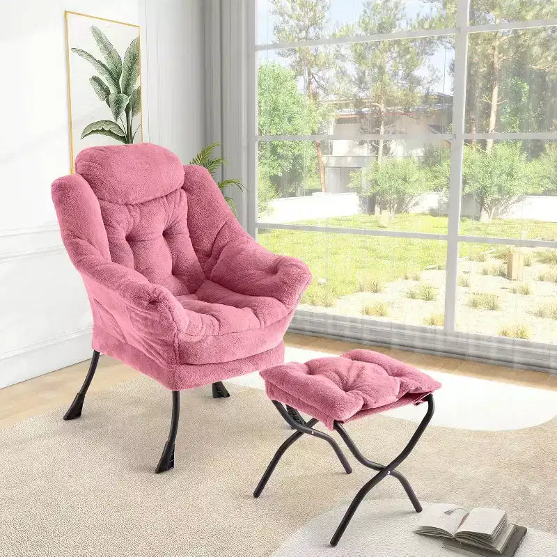 Lot de 2 chaises paresseuses avec pouf, fauteuil de salon moderne, fauteuil de lecture avec poche latérale pour salon, chambre, dortoir et bureau