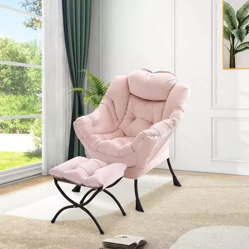 Lot de 2 chaises paresseuses avec pouf, fauteuil de salon moderne, fauteuil de lecture avec poche latérale pour salon, chambre, dortoir et bureau