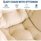 Lot de 2 chaises paresseuses avec pouf, fauteuil de salon moderne, fauteuil de lecture avec poche latérale pour salon, chambre, dortoir et bureau
