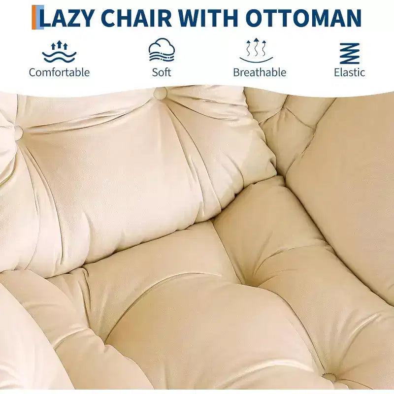Lot de 2 chaises paresseuses avec pouf, fauteuil de salon moderne, fauteuil de lecture avec poche latérale pour salon, chambre, dortoir et bureau