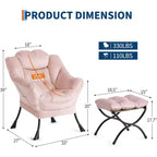 Lot de 2 chaises paresseuses avec pouf, fauteuil de salon moderne, fauteuil de lecture avec poche latérale pour salon, chambre, dortoir et bureau