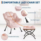 Lot de 2 chaises paresseuses avec pouf, fauteuil de salon moderne, fauteuil de lecture avec poche latérale pour salon, chambre, dortoir et bureau