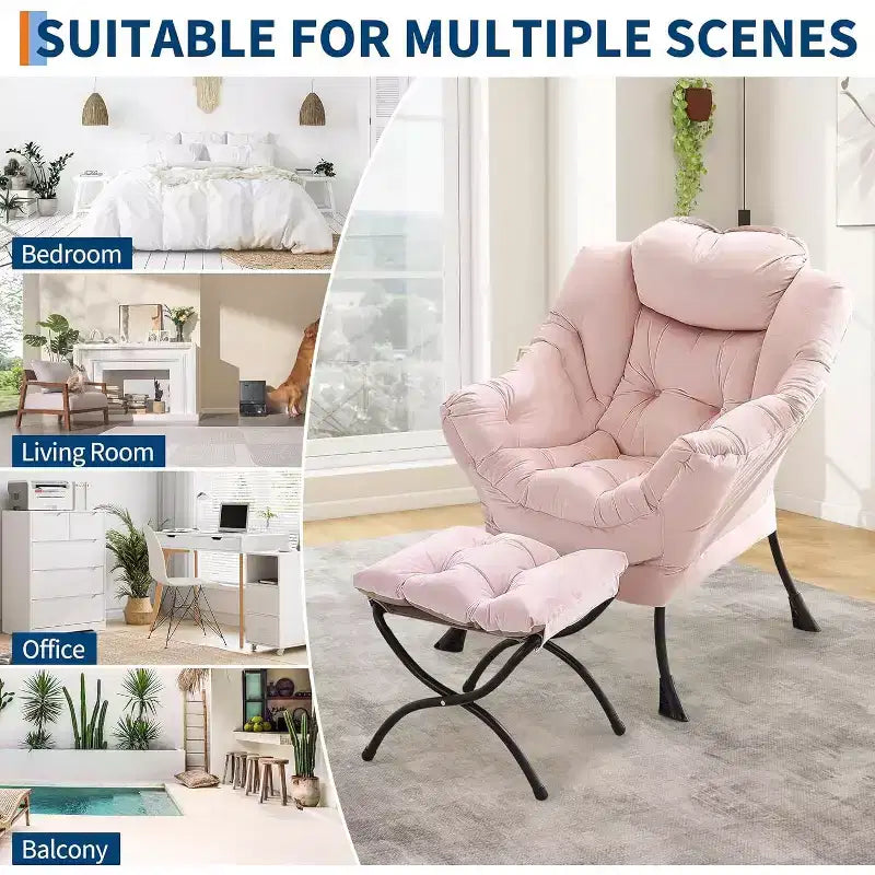 Lot de 2 chaises paresseuses avec pouf, fauteuil de salon moderne, fauteuil de lecture avec poche latérale pour salon, chambre, dortoir et bureau