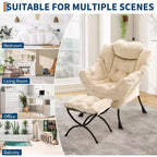 Lot de 2 chaises paresseuses avec pouf, fauteuil de salon moderne, fauteuil de lecture avec poche latérale pour salon, chambre, dortoir et bureau
