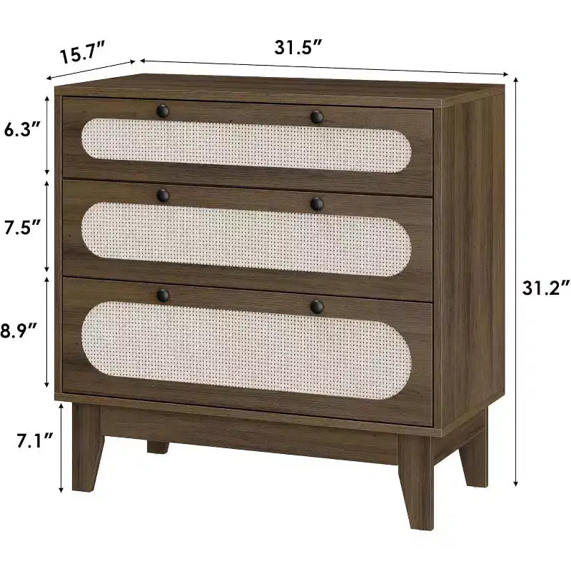Commode à 3 tiroirs en rotin 31 - Armoire de rangement moderne pour chambre et salon
