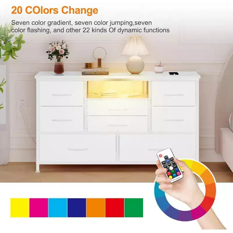 Meuble TV Acekool à 8 tiroirs avec prise, commode-console TV pour téléviseur de 50 pouces, pieds réglables, organiseur de rangement
