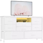 Meuble TV Acekool à 8 tiroirs avec prise, commode-console TV pour téléviseur de 50 pouces, pieds réglables, organiseur de rangement