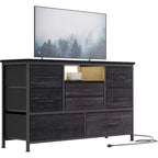 Meuble TV Acekool à 8 tiroirs avec prise, commode-console TV pour téléviseur de 50 pouces, pieds réglables, organiseur de rangement
