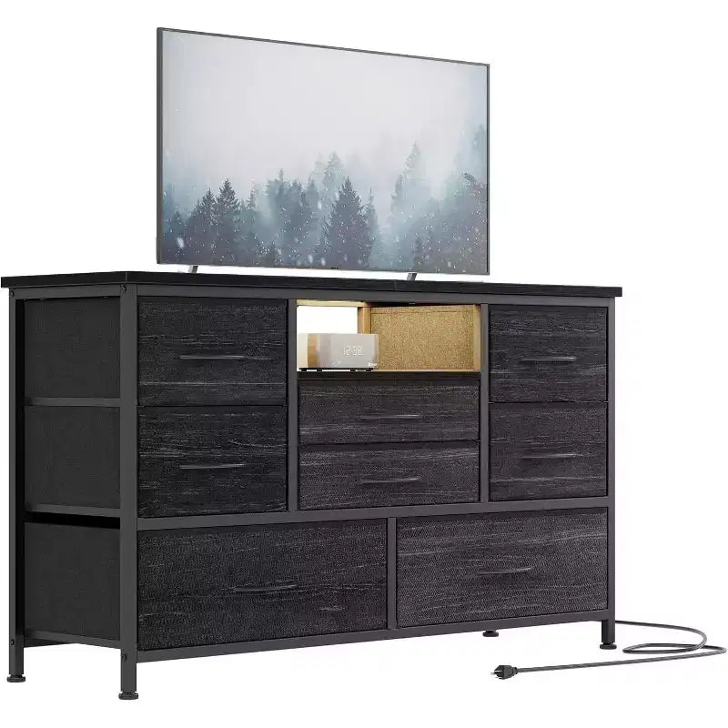 Meuble TV Acekool à 8 tiroirs avec prise, commode-console TV pour téléviseur de 50 pouces, pieds réglables, organiseur de rangement