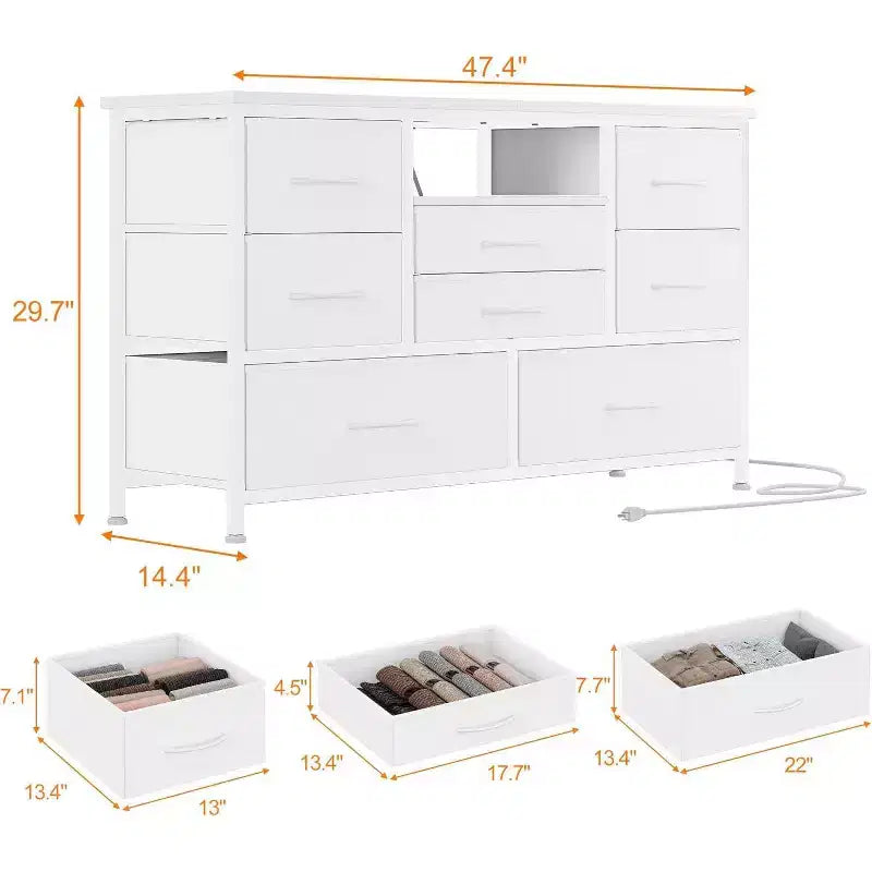 Meuble TV Acekool à 8 tiroirs avec prise, commode-console TV pour téléviseur de 50 pouces, pieds réglables, organiseur de rangement