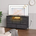 Acekool 8 Drawer TV Cabinet with Socket, TV Console Table Dresser for 50 Inch TV, Adjustable Feet, Storage Organizer