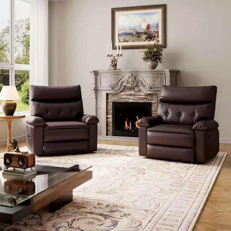 Fauteuil inclinable pivotant Acekool Oversized, large fauteuil inclinable manuel en cuir PU avec accoudoirs et dossier moelleux, pivotant à 360° pour salon, chambre, marron