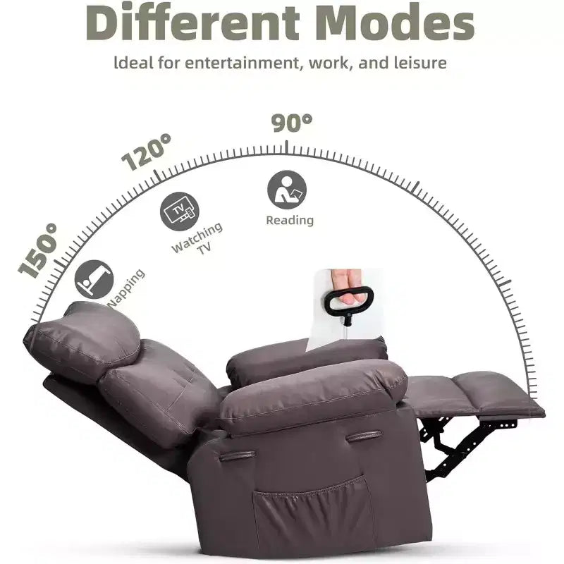 Fauteuil inclinable pivotant Acekool Oversized, large fauteuil inclinable manuel en cuir PU avec accoudoirs et dossier moelleux, pivotant à 360° pour salon, chambre, marron