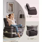 Fauteuil inclinable pivotant Acekool Oversized, large fauteuil inclinable manuel en cuir PU avec accoudoirs et dossier moelleux, pivotant à 360° pour salon, chambre, marron