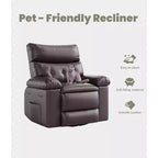 Fauteuil inclinable pivotant Acekool Oversized, large fauteuil inclinable manuel en cuir PU avec accoudoirs et dossier moelleux, pivotant à 360° pour salon, chambre, marron