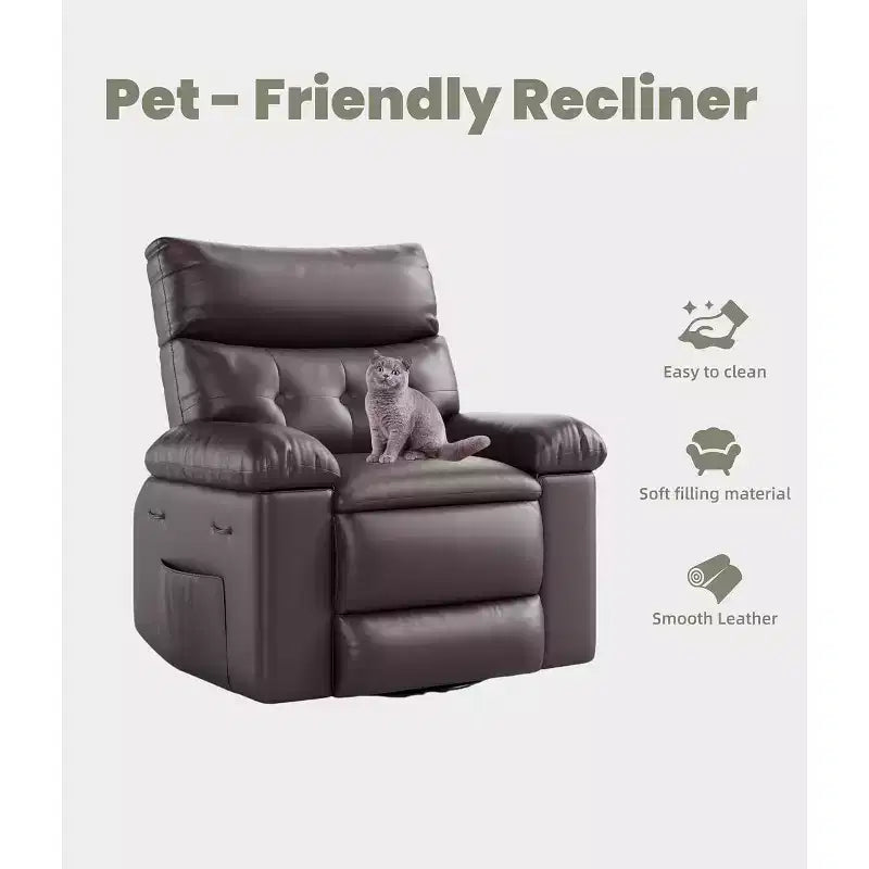 Fauteuil inclinable pivotant Acekool Oversized, large fauteuil inclinable manuel en cuir PU avec accoudoirs et dossier moelleux, pivotant à 360° pour salon, chambre, marron