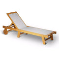 79x24in Acacia Wood Chaise Lounge with Wheels, Adjustable Recliner & Textilene Mesh Cushion, All-Weather Outdoor Use, Walnut Finish