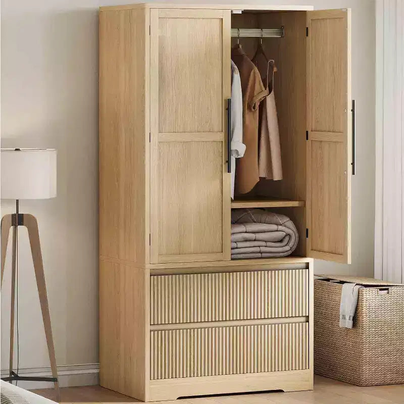 Acekool Wooden Armoire Wardrobe Closet, 2 Door Freestanding Armoire Cabinet with Drawers, Shelves & Hanging Rod for Bedroom Storage