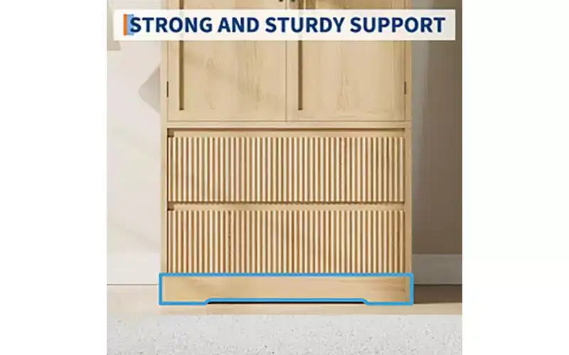 Acekool Armoire penderie en bois, armoire autonome à 2 portes avec tiroirs, étagères et tringle de suspension pour chambre à coucher