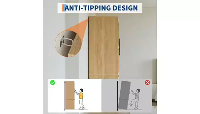 Acekool Armoire penderie en bois, armoire autonome à 2 portes avec tiroirs, étagères et tringle de suspension pour chambre à coucher