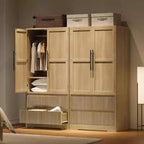 Acekool Armoire penderie en bois, armoire autonome à 2 portes avec tiroirs, étagères et tringle de suspension pour chambre à coucher